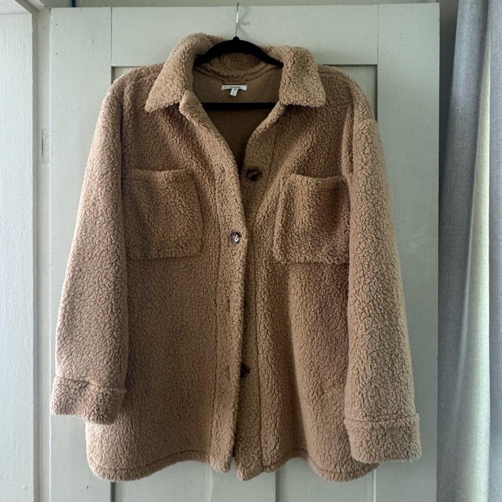 Maurices Tan Sherpa Teddy Shacket Jacket – Cozy Button Front – Size L